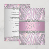 RSVP-antwoord reactie Zebra Roze Wit Zilver RSVP Kaartje (Voorkant / Achterkant)