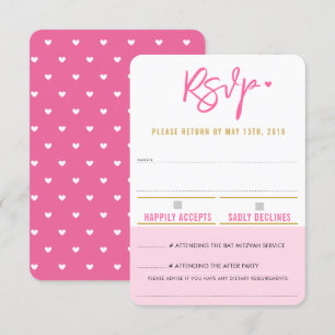 RSVP ANTWOORD schattig mooie roze witte harten gou