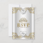 RSVP Antwoord Silver White Gold Quinceanera Kaart (Voorkant)
