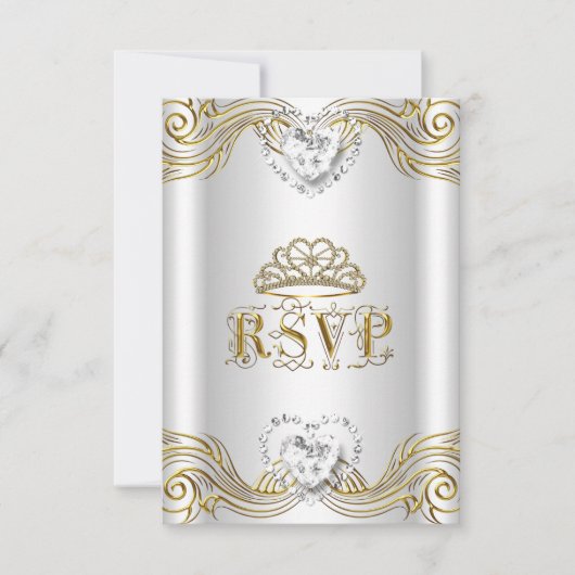 RSVP Antwoord Silver White Gold Quinceanera Kaart (Voorkant)