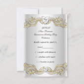 RSVP Antwoord Silver White Gold Quinceanera Kaart (Achterkant)