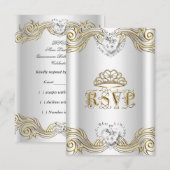 RSVP Antwoord Silver White Gold Quinceanera Kaart (Voorkant / Achterkant)