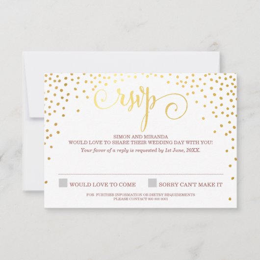 RSVP ANTWOORD stijlvol schattig mini goud confetti (Voorkant)