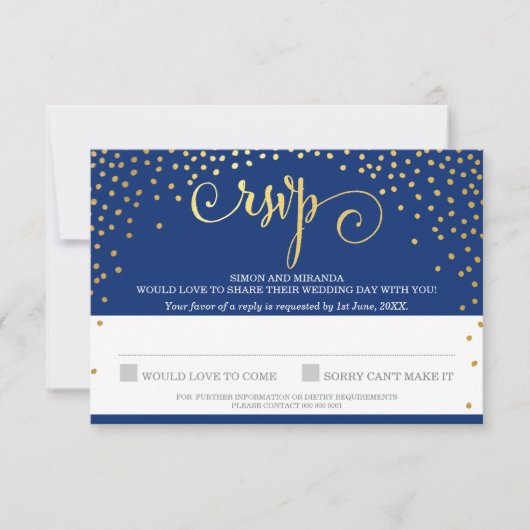 RSVP ANTWOORD stijlvolle rustieke mini gouden conf (Voorkant)