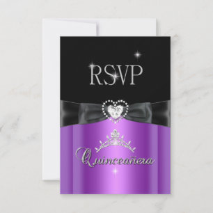 RSVP-antwoordfeest Paars Zwarte Diamant Hart RSVP Kaartje
