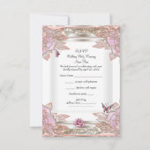 RSVP-antwoordfeest Roze Roos Witte Vlinder RSVP Kaartje (Achterkant)