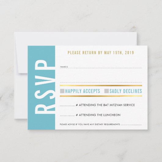 RSVP antwoordkaart charmante turquoise witte harte Kaartje (Voorkant)