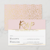 RSVP-ANTWOORDKAART lichtroze roze gouden schrift RSVP Kaartje (Voorkant / Achterkant)