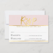 RSVP-ANTWOORDKAART lichtroze roze gouden schrift RSVP Kaartje (Voorkant)