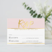 RSVP-ANTWOORDKAART lichtroze roze gouden schrift RSVP Kaartje (Staand voorkant)