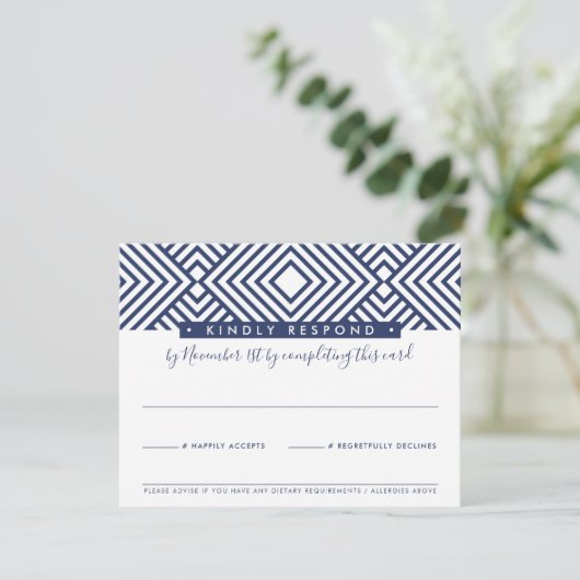 RSVP-ANTWOORDKAART modern geo eenvoudig navyblauw RSVP Kaartje (Staand voorkant)
