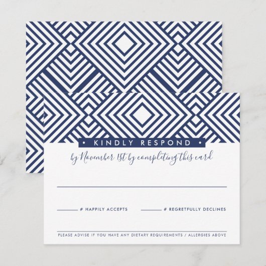 RSVP-ANTWOORDKAART modern geo eenvoudig navyblauw RSVP Kaartje (Voorkant / Achterkant)