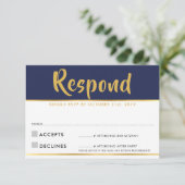 RSVP-antwoordkaart modern marineblauw goud RSVP Kaartje (Staand voorkant)