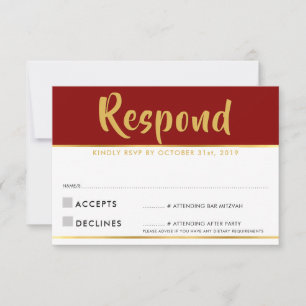 RSVP-antwoordkaart modern rood bordeauxrood goud RSVP Kaartje