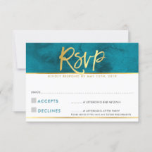 RSVP-ANTWOORDKAART modern turquoise goud schrift