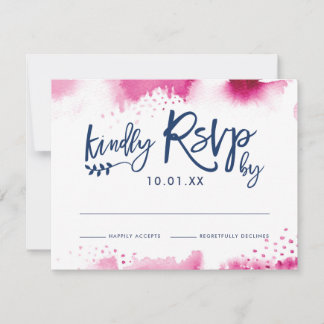 RSVP-ANTWOORDKAART stijlvolle donkerroze aquarel RSVP Kaartje