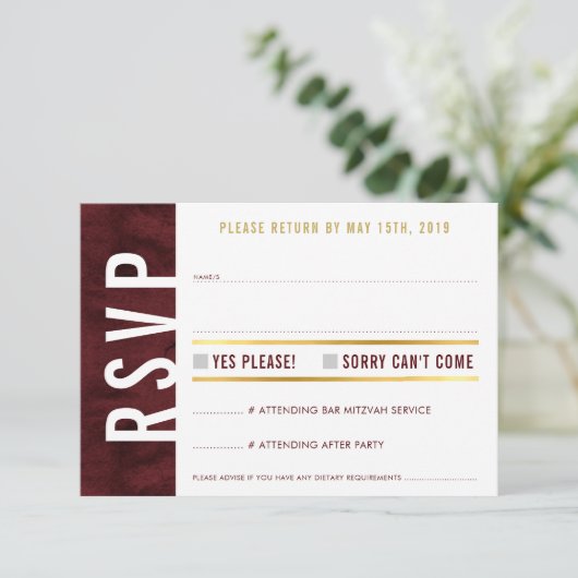 RSVP-ANTWOORDKAART vet blok modern rood bordeauxro RSVP Kaartje (Staand voorkant)