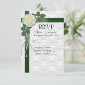 RSVP-antwoordkaart witte roze groene linten RSVP Kaartje (Staand voorkant)