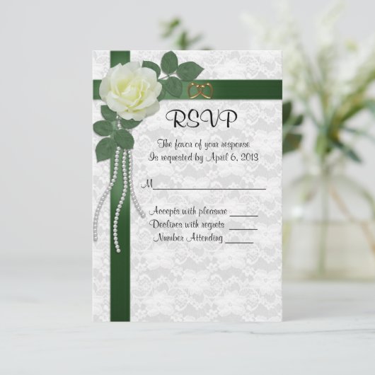 RSVP-antwoordkaart witte roze groene linten RSVP Kaartje (Staand voorkant)