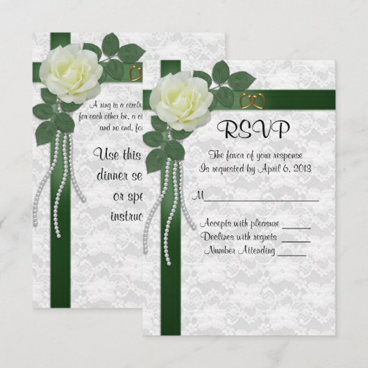 RSVP-antwoordkaart witte roze groene linten RSVP Kaartje (Voorkant / Achterkant)