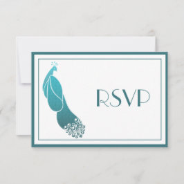 RSVP-antwoordkaarten Art Deco Pauw in Teal Groen Kaart
