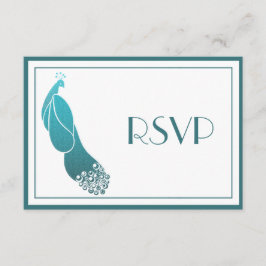 RSVP-antwoordkaarten Art Deco Pauw in Teal Groen Kaart