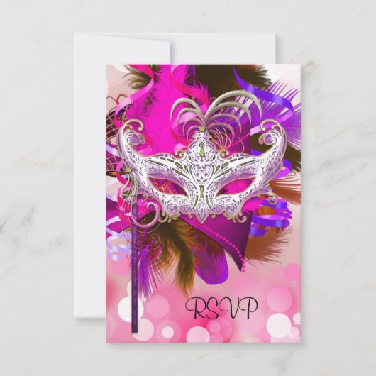 RSVP antwoordmasker zwart Paarse roze Mardi Gras Kaartje (Voorkant)