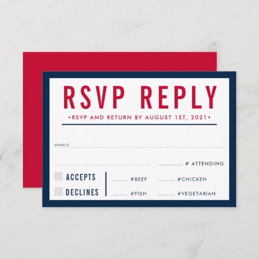 RSVP ANTWOORDT OP DE moderne, vette, vette navy re (Voorkant / Achterkant)