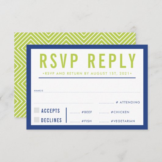 RSVP ANTWOORDT OP modern vet koninklijk blauw limo (Voorkant / Achterkant)