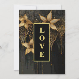 *~ RSVP AR26 QR 9 Gold Lace LOVE Vintage Wedding Kaart