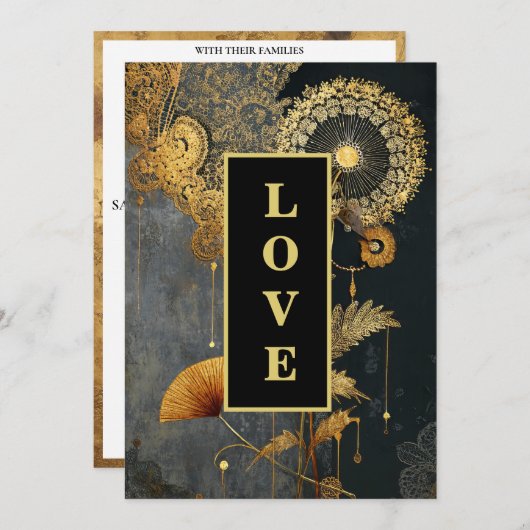 *~ RSVP AR26 QR Gold Lace LOVE  21 bruiloft Kaart (Voorkant / Achterkant)