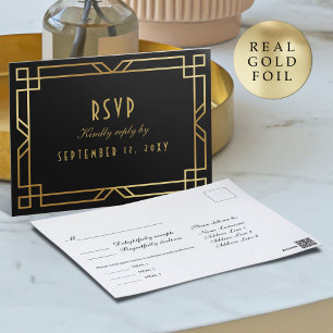 RSVP Art Deco Classic Zwart Goud Maaltijd Briefkaa Folie Feestdagen Briefkaart