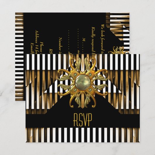 RSVP Art Deco Zwart Geel Gouden Streep Jewel (Voorkant / Achterkant)