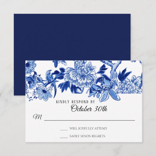 RSVP Asian Influence Navy Blue Floral Chinoiserie Kaart (Voorkant / Achterkant)