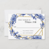 RSVP Asian Influence Navy Blue Floral Chinoiserie Kaart (Voorkant)