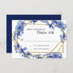 RSVP Asian Influence Navy Blue Floral Chinoiserie Kaart