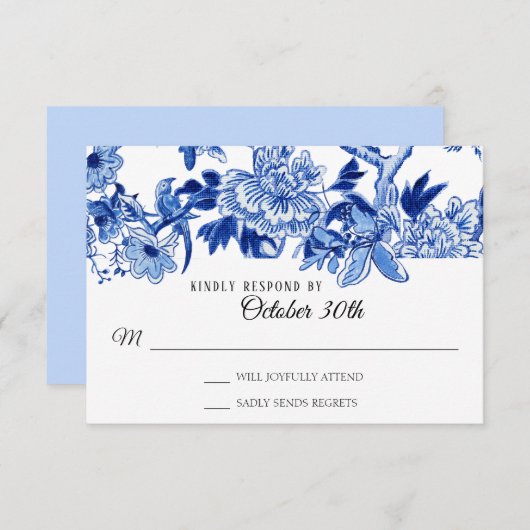 RSVP Aziatische Invloed Lichtblauw Bloemen Chinois Kaart (Voorkant / Achterkant)