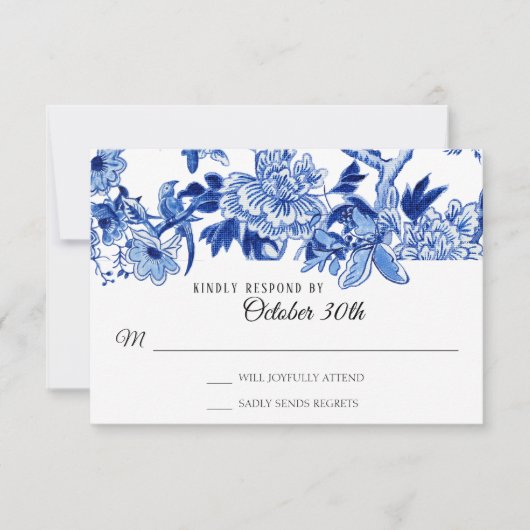 RSVP Aziatische Invloed Wit Blauw Bloemen Chinoise Kaart (Voorkant)