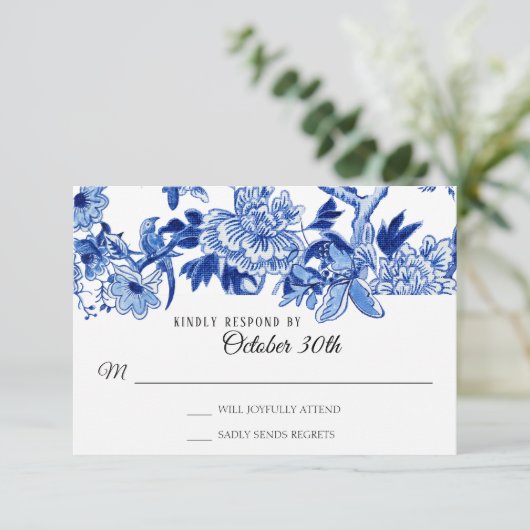 RSVP Aziatische Invloed Wit Blauw Bloemen Chinoise Kaart (Staand voorkant)