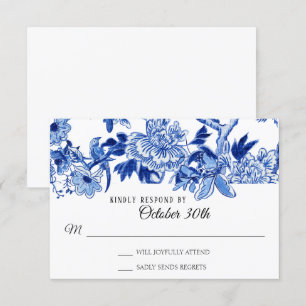 RSVP Aziatische invloed Wit Blauw Bloemmotief Chin Kaart