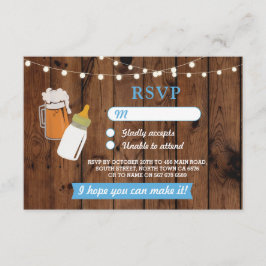 RSVP Baby shower Boy Blue Beer Bierbrouwen Hout Kaart