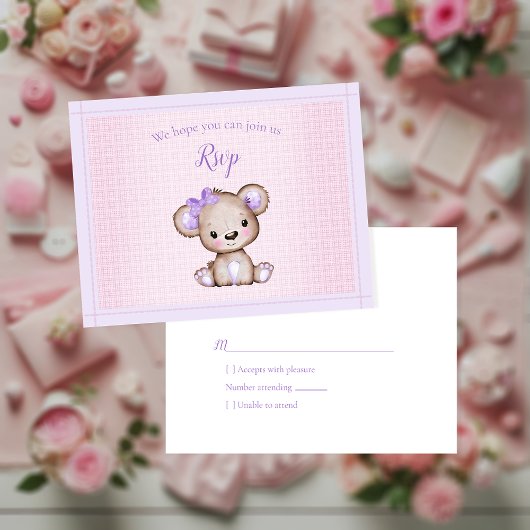 RSVP Baby shower Leuk Meisje Paarse Beer