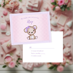 RSVP Baby shower Leuk Meisje Paarse Beer Kaartje