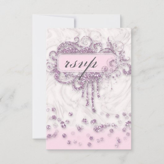 RSVP Baby Shower Meisje Marmer Roze Glitter Confet Kaart (Voorkant)