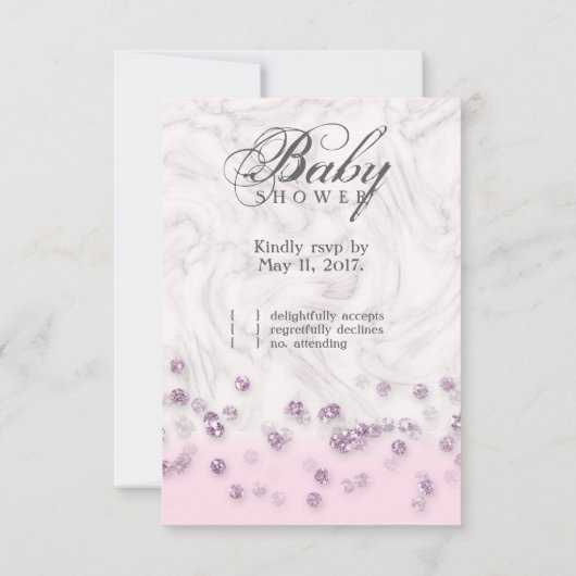RSVP Baby Shower Meisje Marmer Roze Glitter Confet Kaart (Achterkant)