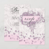RSVP Baby Shower Meisje Marmer Roze Glitter Confet Kaart (Voorkant / Achterkant)