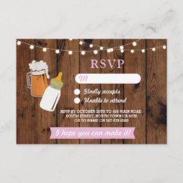 RSVP Baby shower Roze Meisje Bierbrouwen Hout Kaart