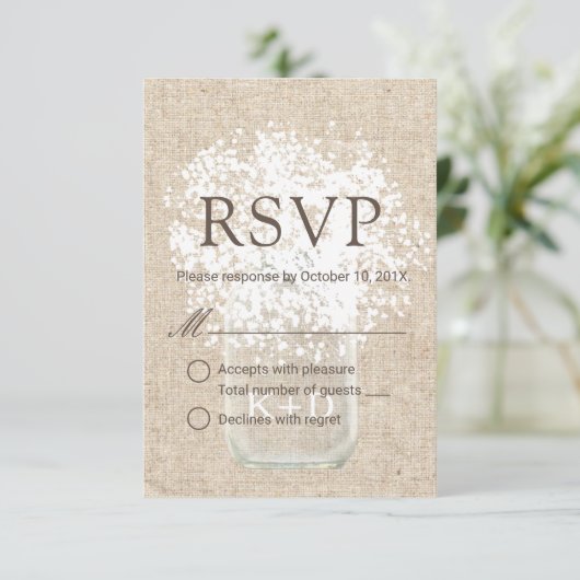 RSVP | Baby's Breath Mason Jar Rustic Wedding (Staand voorkant)