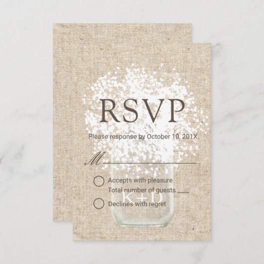 RSVP | Baby's Breath Mason Jar Rustic Wedding (Voorkant / Achterkant)