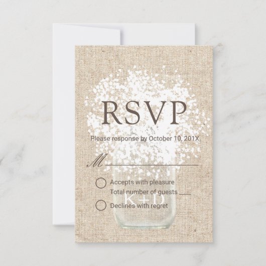 RSVP | Baby's Breath Mason Jar Rustic Wedding Kaartje (Voorkant)